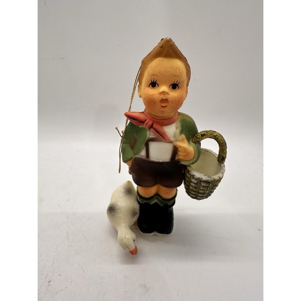 Vintage Hummel Style Boy Duck Basket Christmas Ornament Plastic 1979